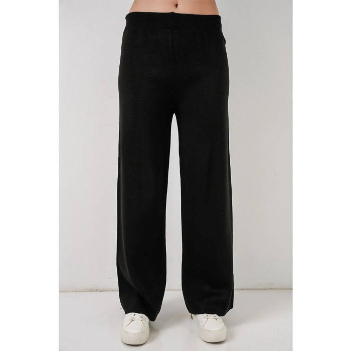 Kadın Nakışlı Triko Hırka Pantolon İkili Takım 15963 - Siyah