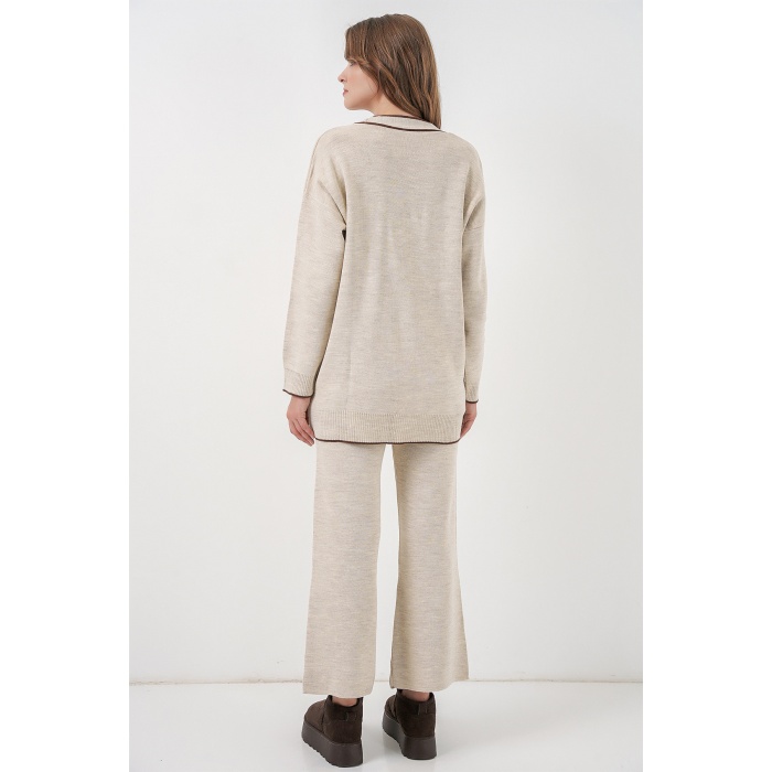 Kadın Cepli Hırka Triko İkili Takım 15964 - Ekru