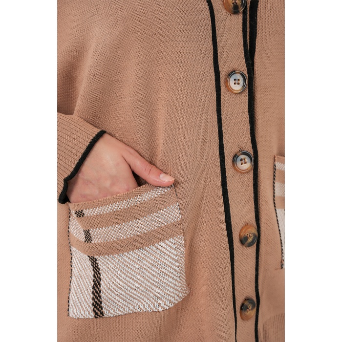 Kadın Cepli Hırka Triko İkili Takım 15964 - Camel