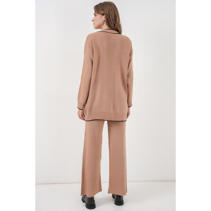 Kadın Cepli Hırka Triko İkili Takım 15964 - Camel