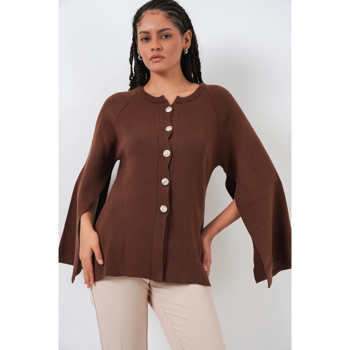 Kadın Triko Panço Hırka 15965 - Kahverengi