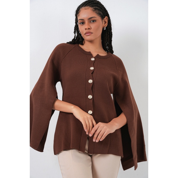 Kadın Triko Panço Hırka 15965 - Kahverengi