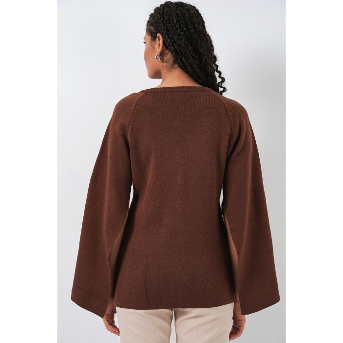 Kadın Triko Panço Hırka 15965 - Kahverengi
