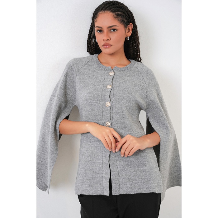 Kadın Triko Panço Hırka 15965 - Gri