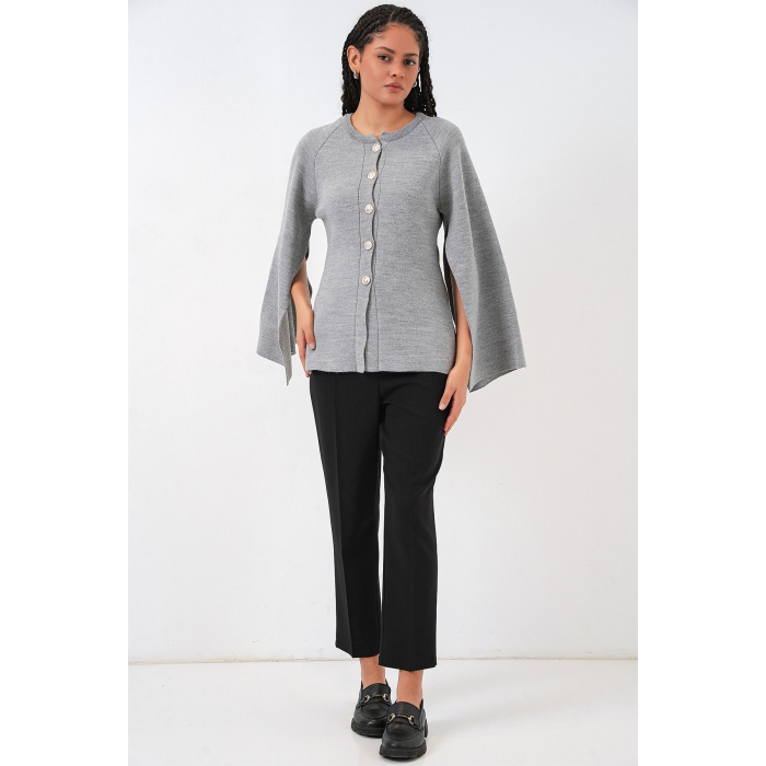 Kadın Triko Panço Hırka 15965 - Gri