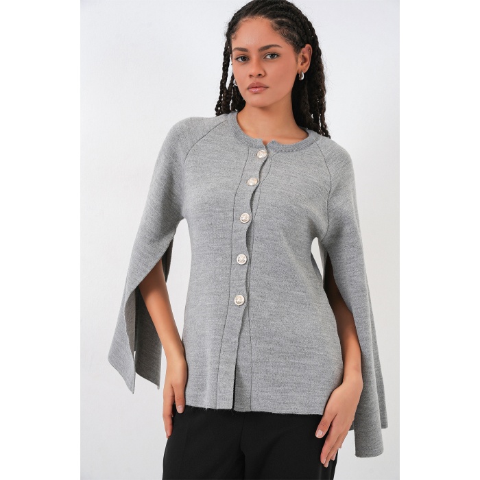 Kadın Triko Panço Hırka 15965 - Gri