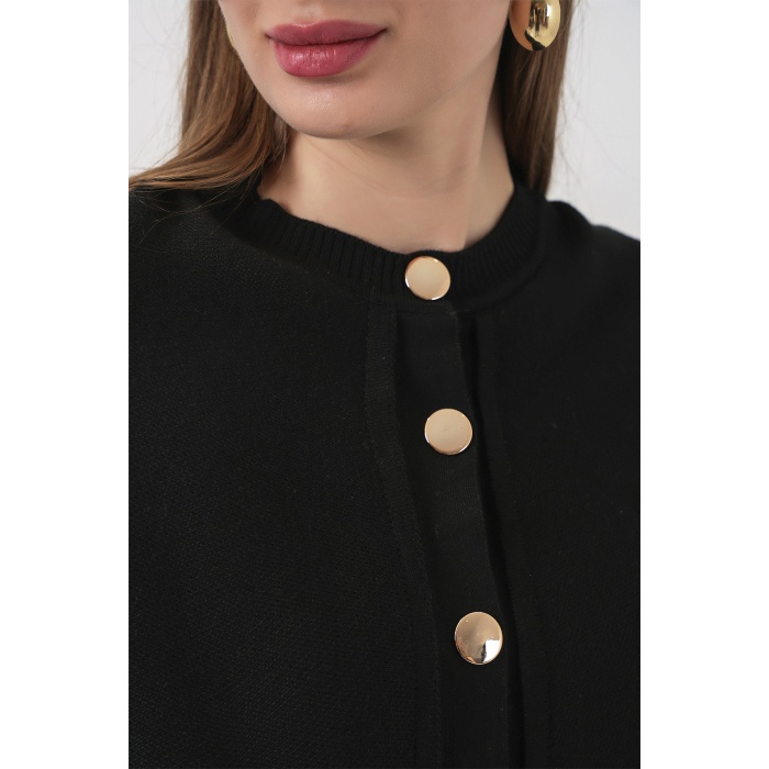 Kadın Pelerinli Triko Hırka 15967 - Siyah