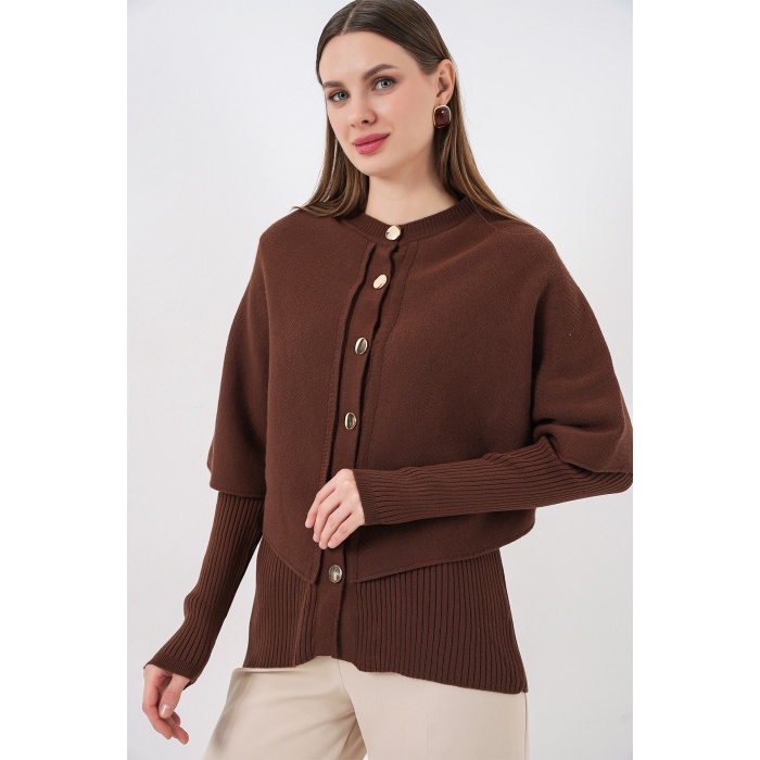 Kadın Pelerinli Triko Hırka 15967 - Kahverengi