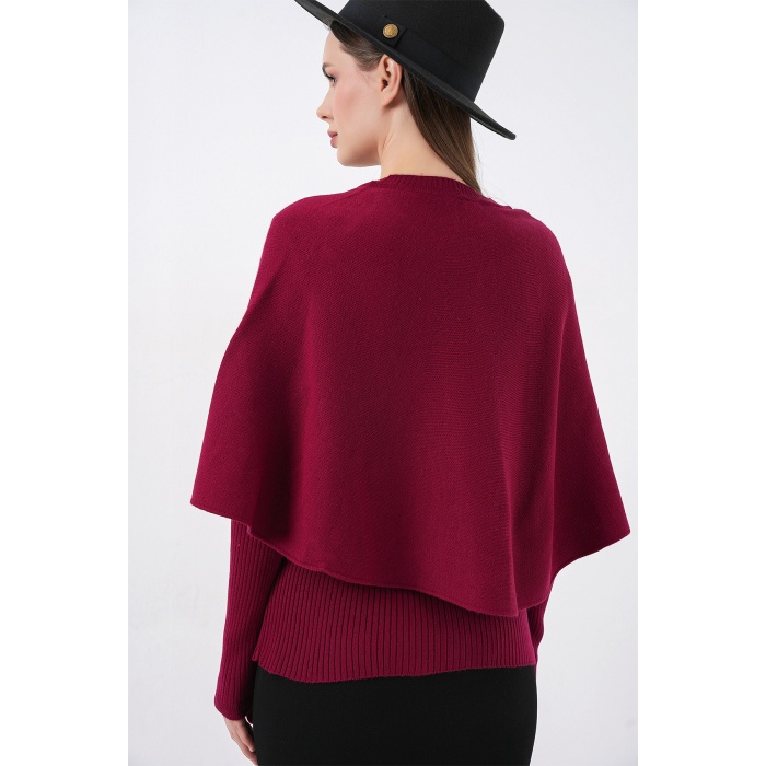 Kadın Pelerinli Triko Hırka 15967 - Bordo