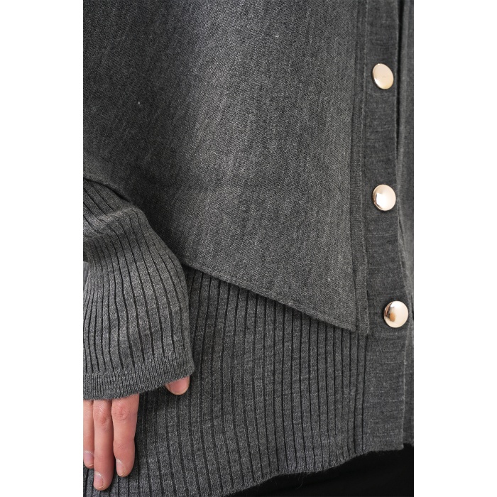 Kadın Pelerinli Triko Hırka 15967 - Antrasit