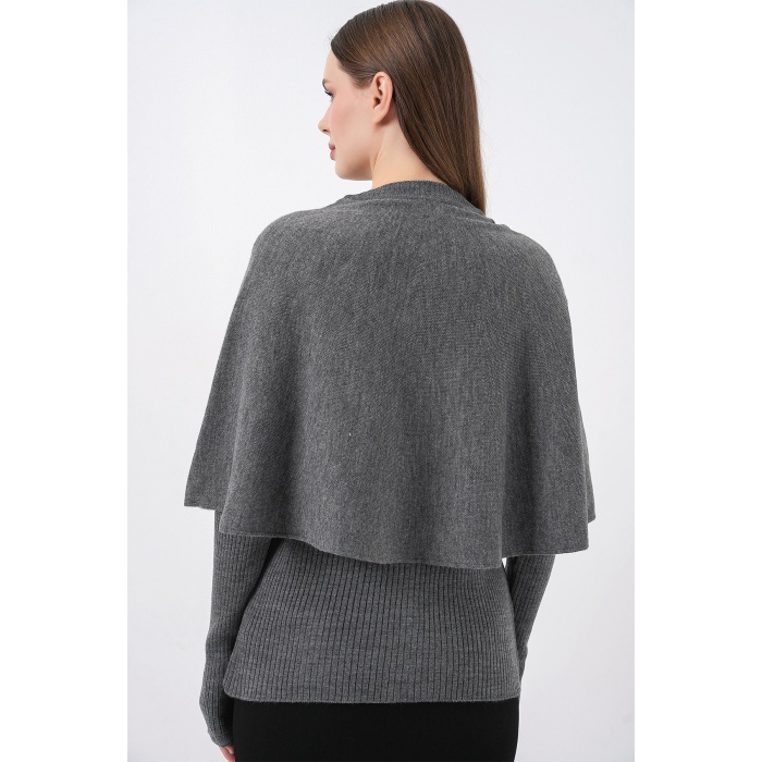 Kadın Pelerinli Triko Hırka 15967 - Antrasit