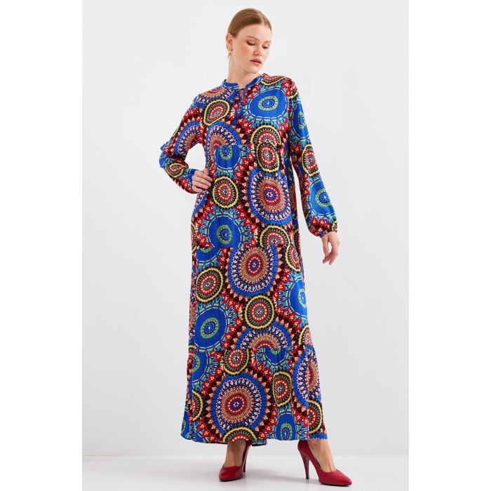 1627 Yaka Bağcıklı Tesettür Elbise - A.SAKS