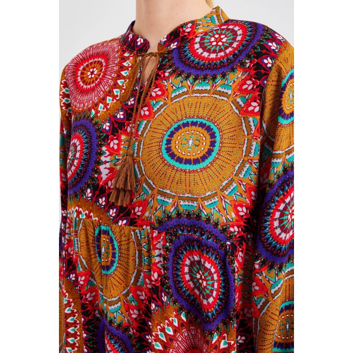 1627 Yaka Bağcıklı Tesettür Elbise - A.Hardal