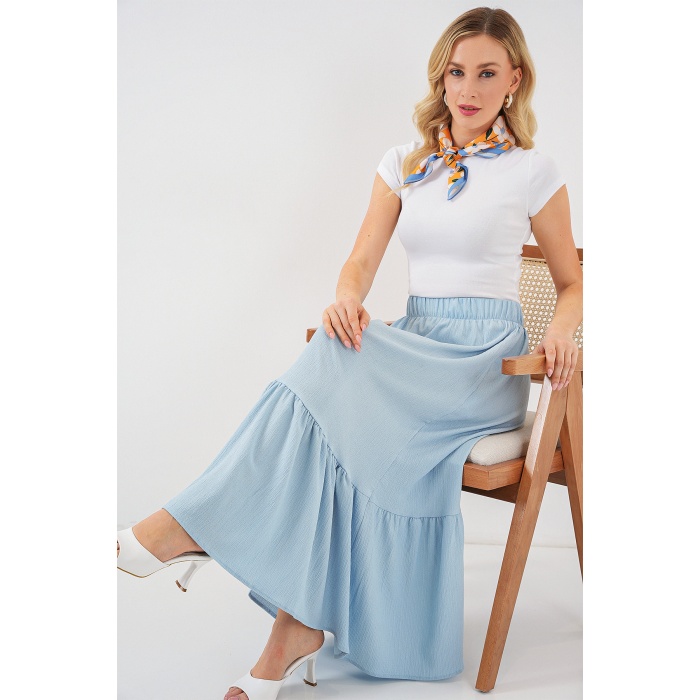 1886 Uzun Örme Etek - Açık Mavi