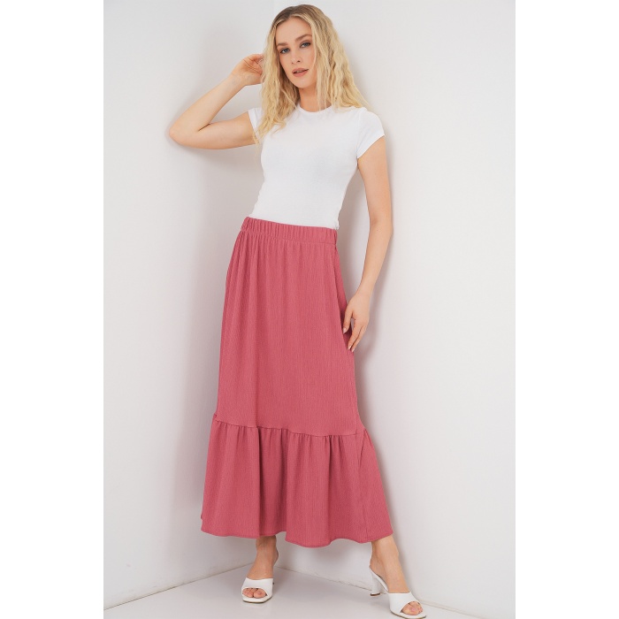 1886 Uzun Örme Etek - Gül Kurusu