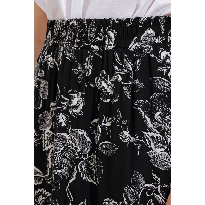 Kadın Siyah Desenli Uzun Viskon Etek 1898
