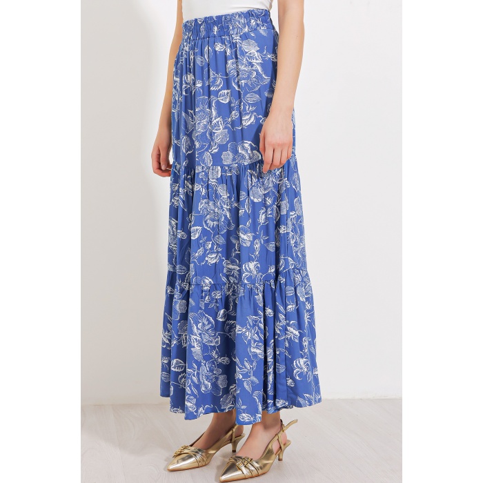 Kadın İndigo Desenli Uzun Viskon Etek 1898