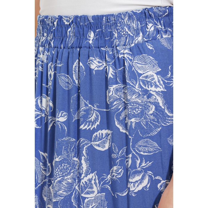Kadın İndigo Desenli Uzun Viskon Etek 1898
