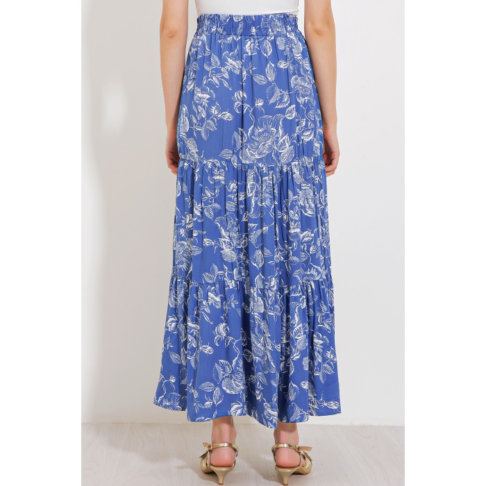 Kadın İndigo Desenli Uzun Viskon Etek 1898