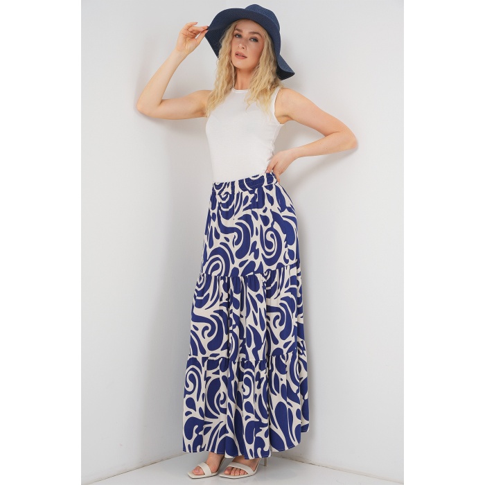 1898 Desenli Uzun Etek - F.Lacivert