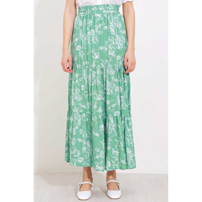 Kadın Çağla Desenli Uzun Viskon Etek 1898