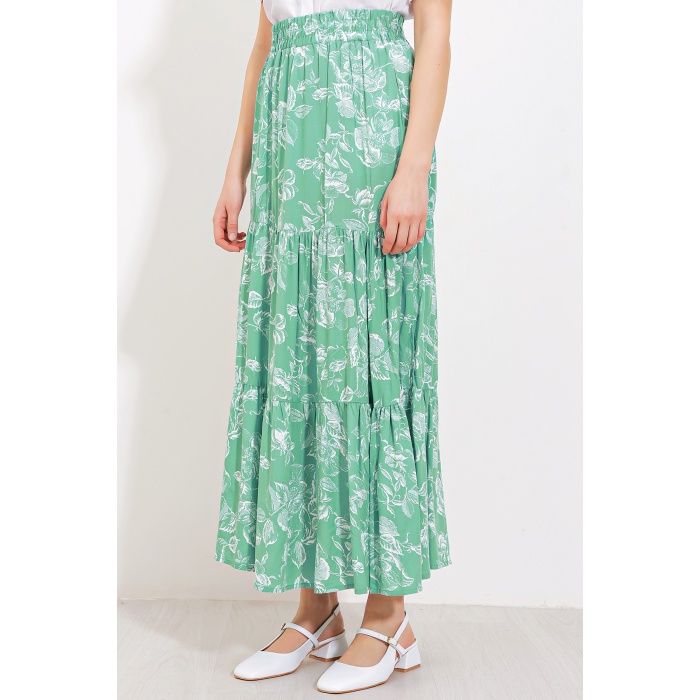 Kadın Çağla Desenli Uzun Viskon Etek 1898