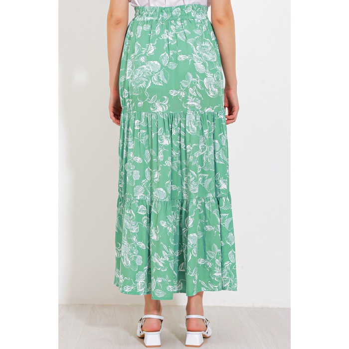 Kadın Çağla Desenli Uzun Viskon Etek 1898