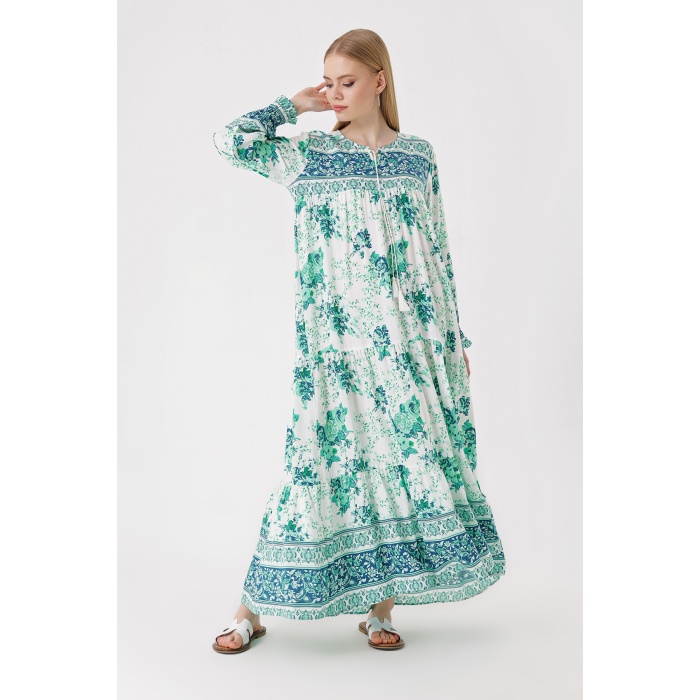 1947 Desenli Uzun Elbise - E.Yeşil