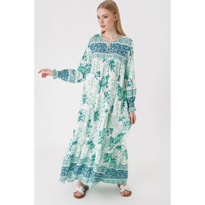 1947 Desenli Uzun Elbise - E.Yeşil