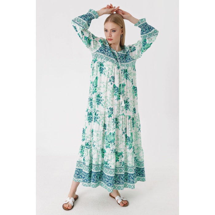 1947 Desenli Uzun Elbise - E.Yeşil