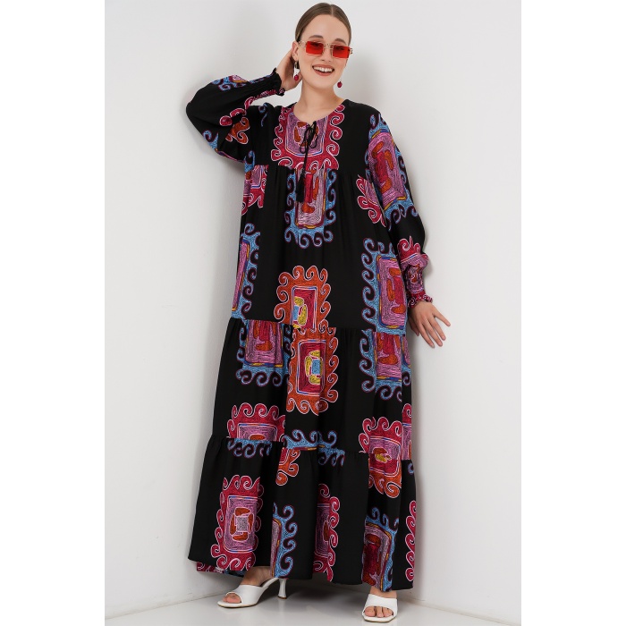 1947 Desenli Uzun Elbise - M. Kırmızı