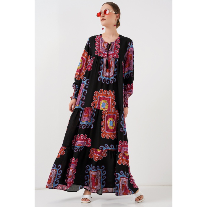 1947 Desenli Uzun Elbise - M. Kırmızı