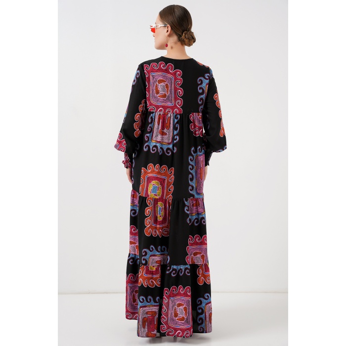 1947 Desenli Uzun Elbise - M. Kırmızı