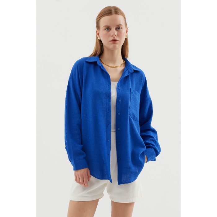 20153 Tek Cepli Oversize Keten Gömlek - C.Saks