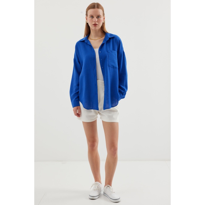 20153 Tek Cepli Oversize Keten Gömlek - C.Saks