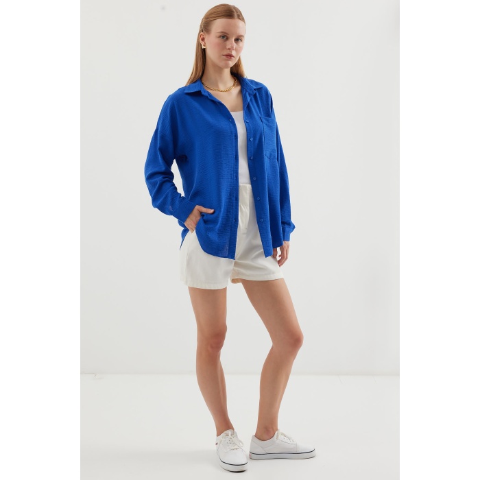 20153 Tek Cepli Oversize Keten Gömlek - C.Saks