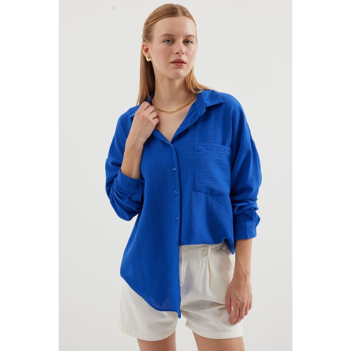 20153 Tek Cepli Oversize Keten Gömlek - C.Saks