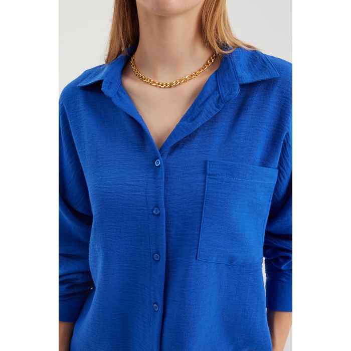 20153 Tek Cepli Oversize Keten Gömlek - C.Saks