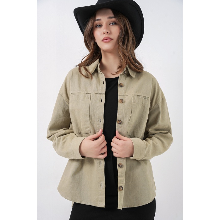 20192 Oversize Gabardin Gömlek Ceket - Haki