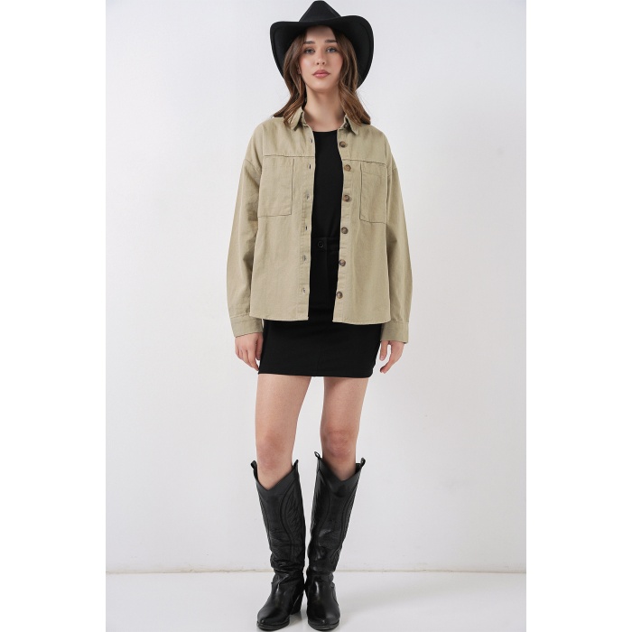 20192 Oversize Gabardin Gömlek Ceket - Haki