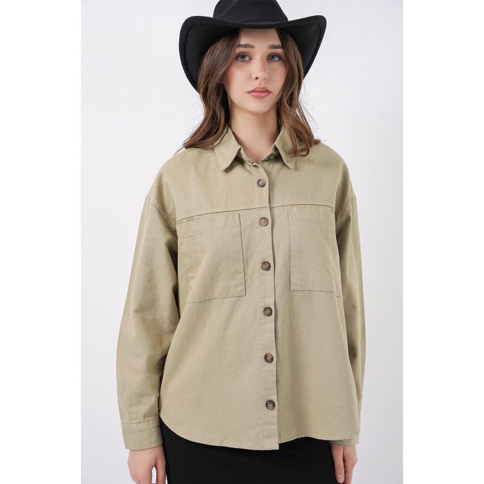 20192 Oversize Gabardin Gömlek Ceket - Haki