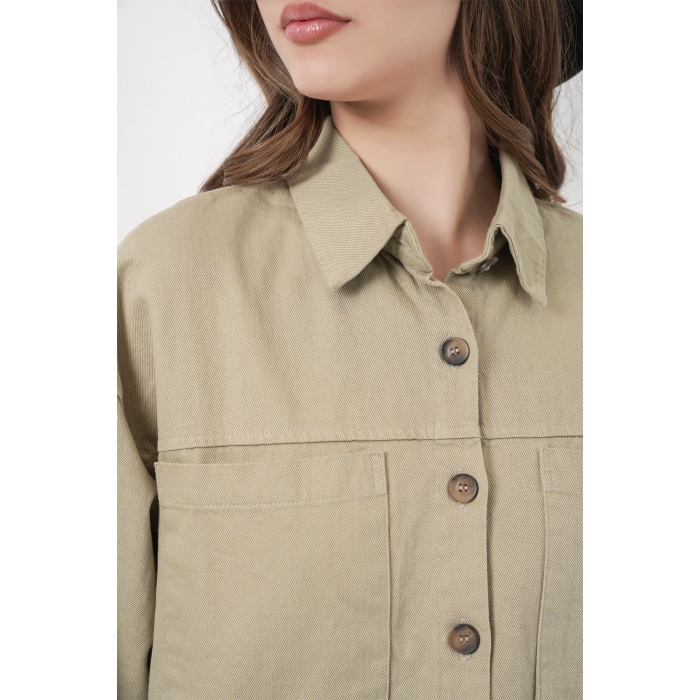 20192 Oversize Gabardin Gömlek Ceket - Haki