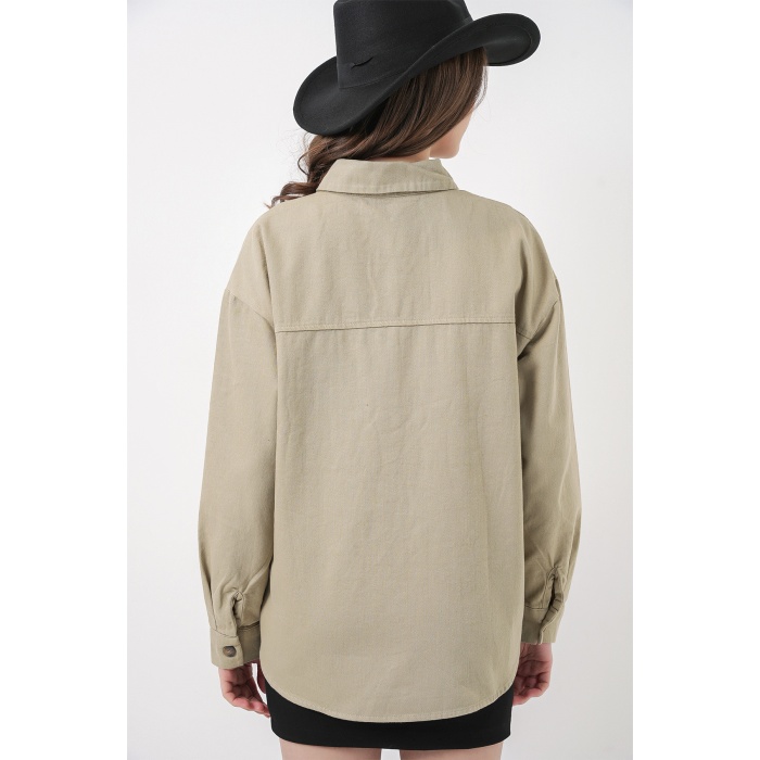 20192 Oversize Gabardin Gömlek Ceket - Haki