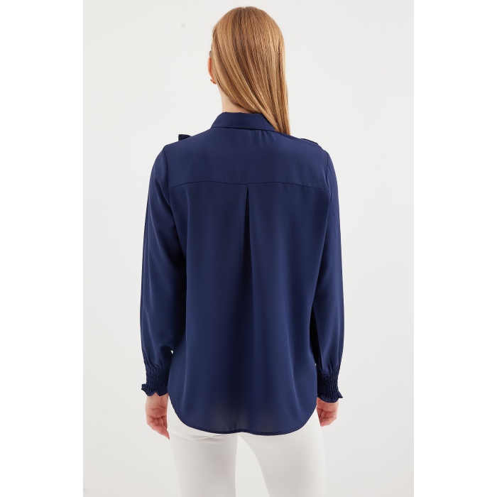 20223 Fırfırlı Uzun Kol Gömlek - Lacivert