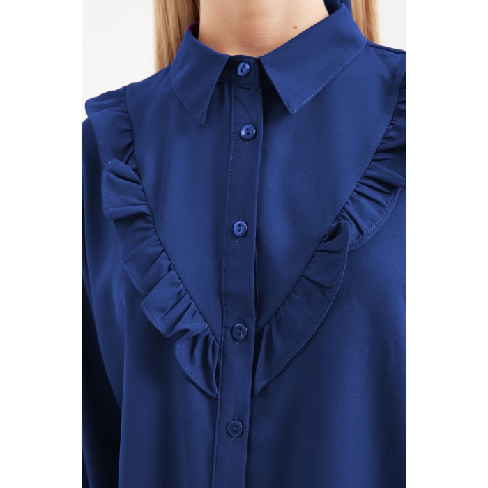 20223 Fırfırlı Uzun Kol Gömlek - D. İndigo