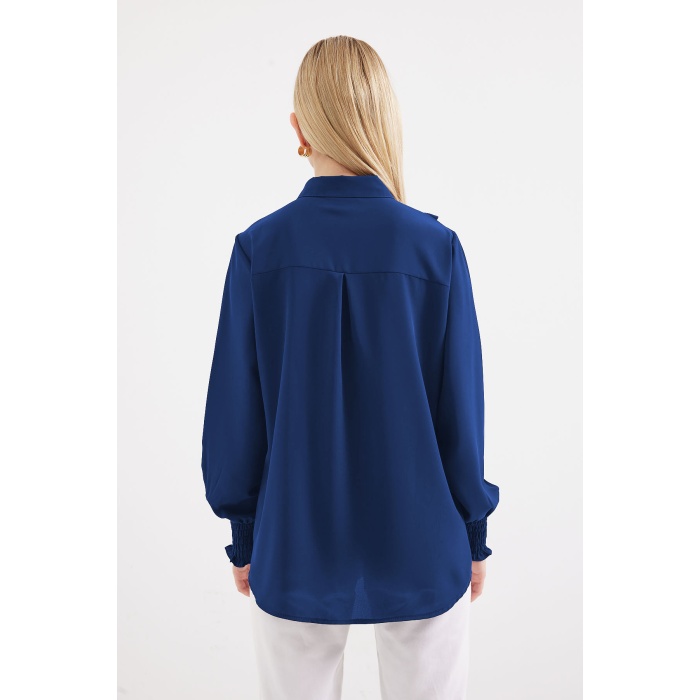20223 Fırfırlı Uzun Kol Gömlek - D. İndigo
