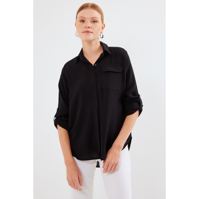Kadın Cep Detaylı Gömlek 20234 - Siyah