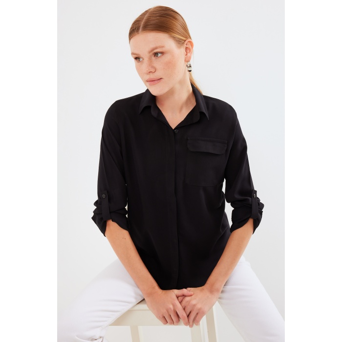 Kadın Cep Detaylı Gömlek 20234 - Siyah