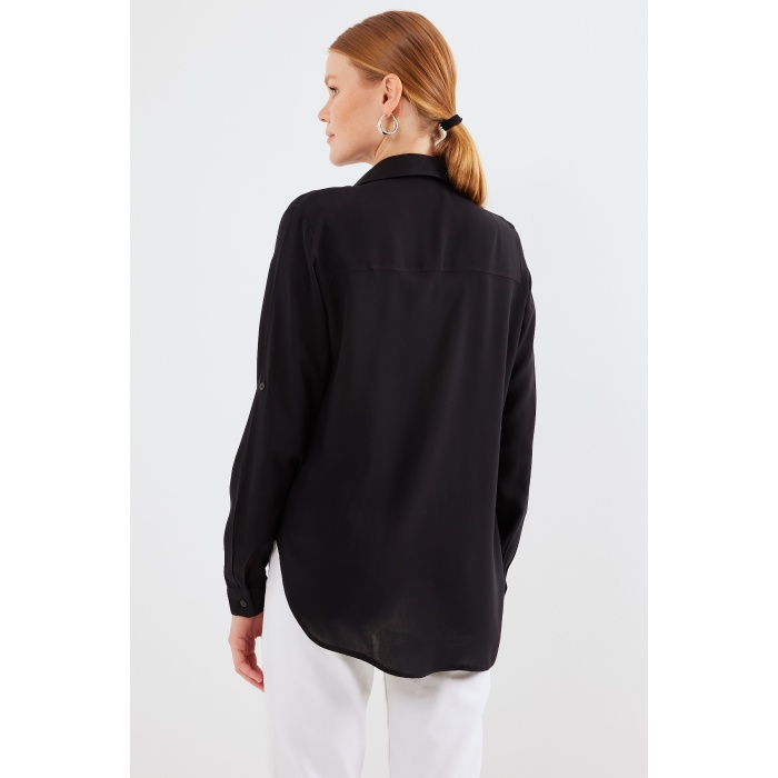 Kadın Cep Detaylı Gömlek 20234 - Siyah