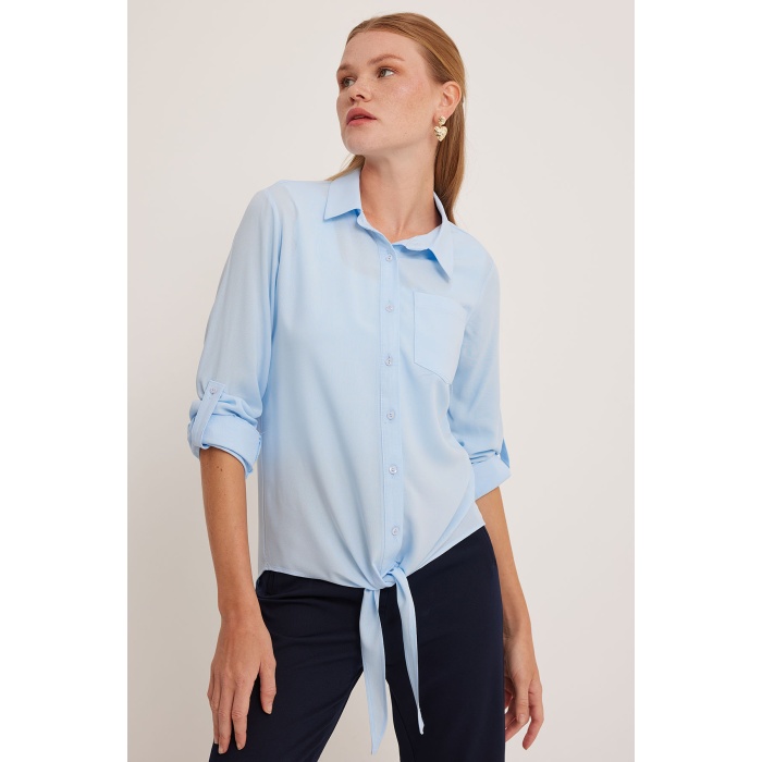Kadın Mavi Viskon Gömlek 20237